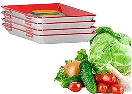 Kreative Lebensmittelkonservierung Tablett, Food Tray, Frischhalteplatten Frischhaltetablett Frischhalteboxen Vakuum Frische Aufbewahrung Tablett Mit Elastischen Film Schnalle Dichtung (4PCS)