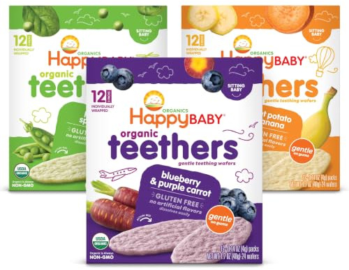 Happy Baby Organics Teether, 3 Flavor Variety Pack, 12 Count (Pack of 3)