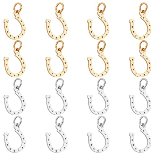 UNICRAFTALE 16Stk Hufeisen Charm Anhänger Schmuckanhänger Halskette | Edelstahl,2 Farben (Edelstahlfarbe+Gold),13x10x1mm,Bohrung 3mm,5x0,8mm Ringe,hypoallergen,bleifrei,langlebig