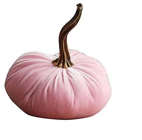 Aoblok Halloween Kürbis Deko - Halloween-Samt-Kürbis Deko, Herbst Deko Samt Kürbis Deko künstlicher Gemüse Kürbis mit Realistischen Stielen für Thanksgiving Tischdekoration (Rosa)