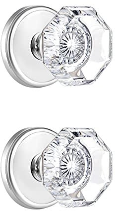 CLCTK 2 Pack Crystal Dummy Door Knobs, Non-Turning Single Side Dummy Door Knob, Polished Chrome