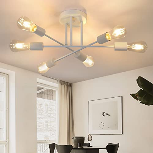 CBJKTX Deckenlampe Vintage Deckenleuchte Wohnzimmer E27 Retro Schlafzimmerlampe 6 Flammig Kronleuchter Weiß Esstischlampe Industriell Rustikal Stil Beleuchtung (ohne Leuchtmittel)