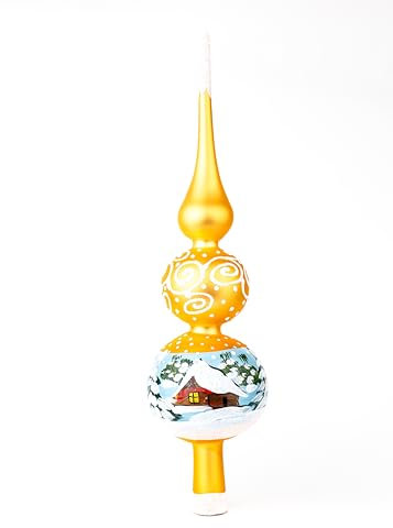 Polish Gallery Weihnachtsbaumspitze, Spitz Glas, mundgeblasen, handdekoriert, weiße Verzierungen (38,1 cm, Gold)