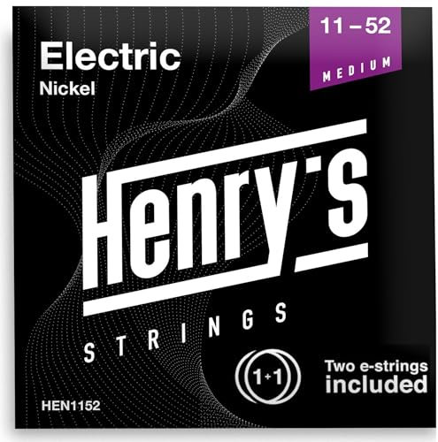 HENRYS® Gitarrensaiten E-Gitarre - E-Gitarren-Saiten Mit Vernickelter Außenseite & Edelstahlkern - Extra 2 E1-Saite & 3 Plektren - Medium Saiten für E Gitarre 11-52 - Electric Guitar Strings