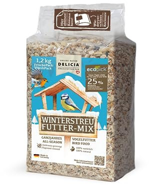 DELICIA® Winterstreu FutterMix (1,2kg) · Winterfutter für Wildvögel & Gartenvögel · Im wiederverschließbaren FrischePack · Streufutter für heimische Vögel · Vogelfutter für Winter