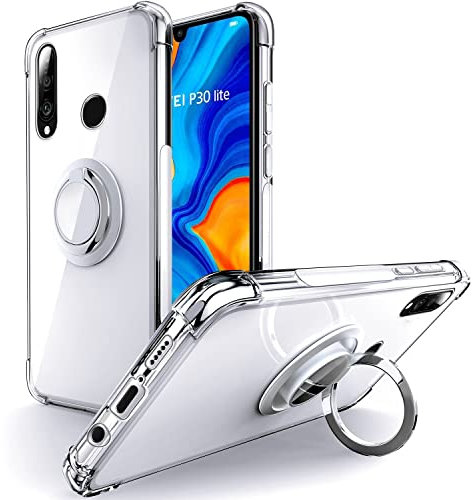 Silverback Hülle für Huawei P30 Lite Handyhülle mit 360 Grad Ring Halter Schutzhülle TPU Schock Stoßfester Stoßfänger Weiche Dünn Case für Huawei P30 Lite - Transparent