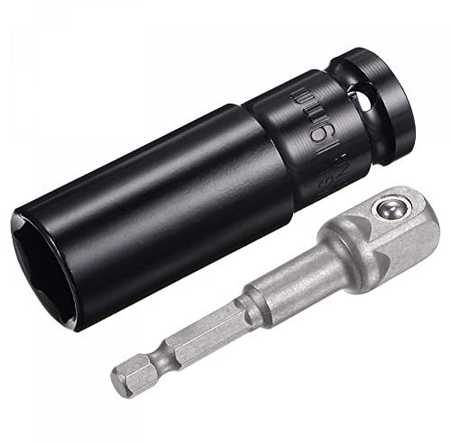 sourcing map 1/2 Drive Socket Accessory Set, 19mm Deep 6-Point Impact Socket 3 Length and 1/4 Hex Shank Adapter
