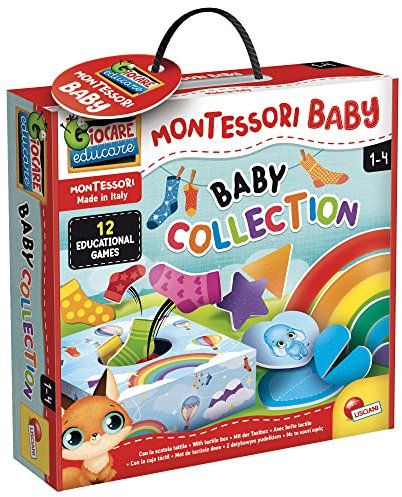 Lisciani - Montessori Baby Collection –12 pädagogische Montessori Lernspiele für Kinder 1-4 Jahre – Sensorisches Lernspielzeug zur Förderung von Logik, Farben, Formen & Feinmotorik –Taktile Box