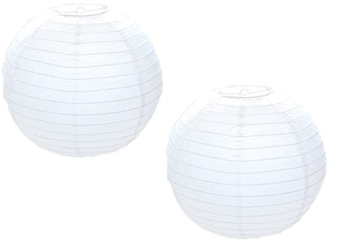 50cm Pack of 2 Round White Paper Light Shade Lantern | Classic Bamboo Style Ribbed Paper Lampshade | Large Circle Ceiling Lightshade Lampshades for Ceiling Lights