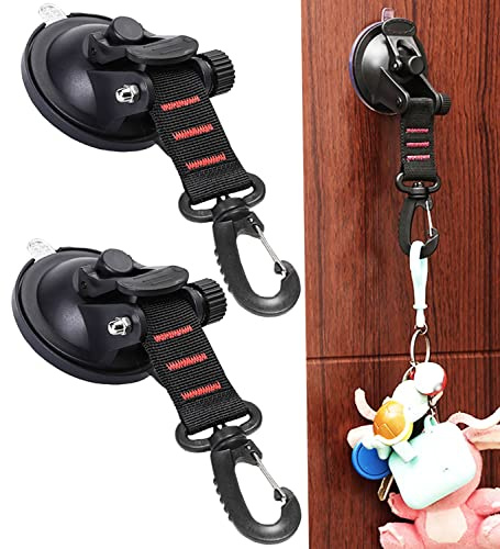 Saugnapf Camping Set, 2 Stück Saugnapf Haken Camping Saughaken bis 25 KG, Auto Spanner Multifunktionaler Saugnapfhalterung mit Befestigung Haken Festbinden für Wohnmobil, Haushalt, Werkstatt