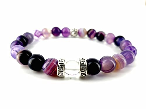 Bracelet Améthyste chevron véritables pierres naturelles AAA Perles 8mm - Fait main par un Maître Reiki [Lithotherapie Pierre Naturelle] [Equilibre et Sens]