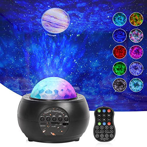 jely Lampe Projecteur LED Planète Galaxie, Projecteur Ciel Étoile Rotatif 10 Planètes avec Télécommande, Veilleuse Projecteur avec Minuterie & Lecture Musique,Décoration de Chambre pour Bébés Adultes