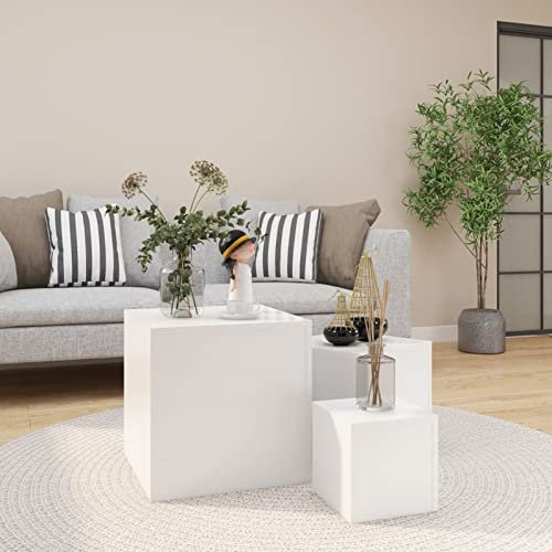 Tidyard 3 pz Tavolini da Salotto Design a Cubo Moderni in Truciolato,Tavolini Laterali Moderni,Tavolini da caffè Moderni,Tavolini per Divano Moderni,Tavolini Porta Piante,Tavolini d'Appoggio