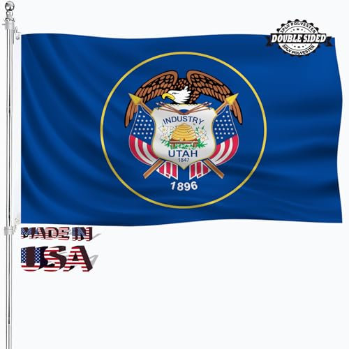 Utah-Staatsflagge, 7,6 x 12,7 cm, doppelseitige Flagge der Universität von Utah, strapazierfähig, 3-lagiges Polyester-Material mit 2 Metallösen, 4 Reihen Nähte