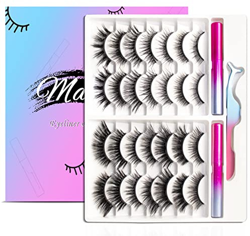 Magnetic Eyelashes Kit, Long Lasting and Reusable Magnetic lashes Natural Look, 14 Pairs False Eyelashes with Magnetic Eyeliner & Tweezers, Easy to Wear, No Glue Needed (14 Pairs)