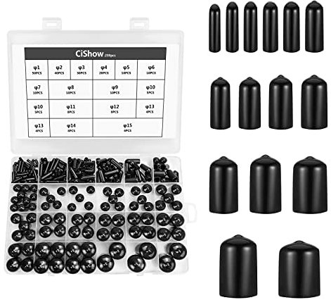238stk Gummi Schraubgewinde Schutz Weiche PVC Endkappen Vinyl Flexibel Rundschlauch Bolzenabdeckung Kunststoffmutter Endkappenabdeckung, zum Schutz Von Rohrendkabeln (Innendurchmesser 1–15mm)