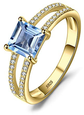 JewelryPalace Prinzessschliff 1.2ct Echt Blau Topas Ring Damen, Ring mit Stein Blautopas Schmuck Set,Verlobung Ring Silber Ringe 925 für Frauen, Hochzeitstag Schmuck Mädchen Naturstein Vergoldet 54