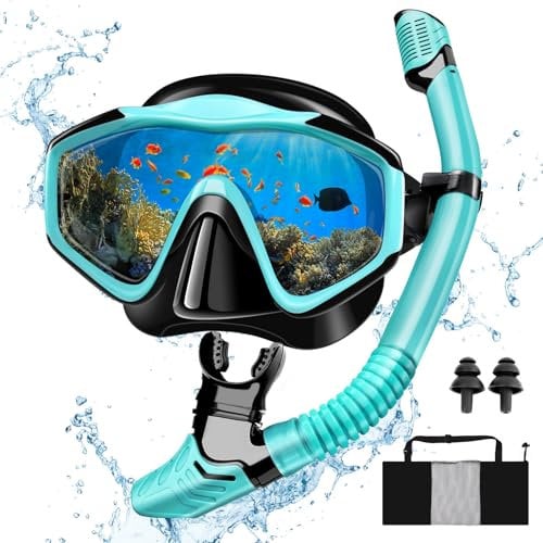 MILFECH Schnorchelset Erwachsene, Schnorcheln Set mit Taucherbrille und Trocken Schnorchel,Anti-Fog Anti-Leck Schnorchelmaske aus Gehärtetem Glas,für Tauchen Schnorcheln Schwimmen,Dry Schnorchel