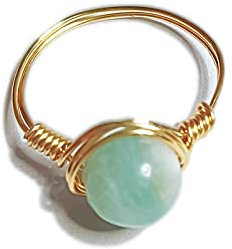 ARTQ Steinring Amazonit Naturstein Ring Frauen Runde Perlen Wire Wrapped Ring Vintage Kleine Frische Ringe St. Patrick's Day Party Geschenk Schmuck Für Frau Freundin Mutter