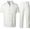 LucMatton 2-teiliges lässiges Leinen-Outfit für Herren, Sommer, kubanischer Kragen, Wanderanzüge für Strandurlaub, weiß, L