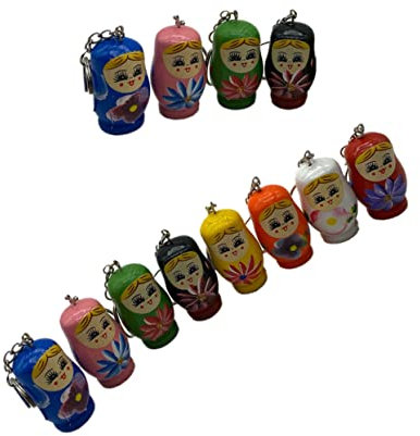 Hohopeti 12 Stück Weihnachts-matroschka-Puppe Schlüsselanhänger Aus Holz Buntes Malspielzeug-Set Für Taschendekoration Zufälliger Stil