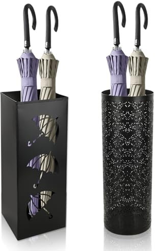 ZOFUN 2 Pcs Umbrella Stands, 42 cm Tall Round & Rectangular Umbrella Holders, Black Umbrella Stand, Carbon Steel Umbrella Stands for Hallway, Home & Office Entryway