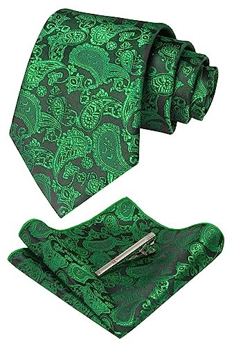 JEMYGINS grün 2 krawatte Paisley Seide Herren Krawatten und Einstecktuch mit krawattenklammer Sets