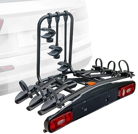 AGURI Active Bike | Portabici Universale da Gancio Traino per Tre Bici | Adatto Per e-bike, Adattatore Spina13 PIN / 7 PIN | Premontato, Antifurto; Carica Fino a 60 kg; Comodo Trasporto di Biciclette
