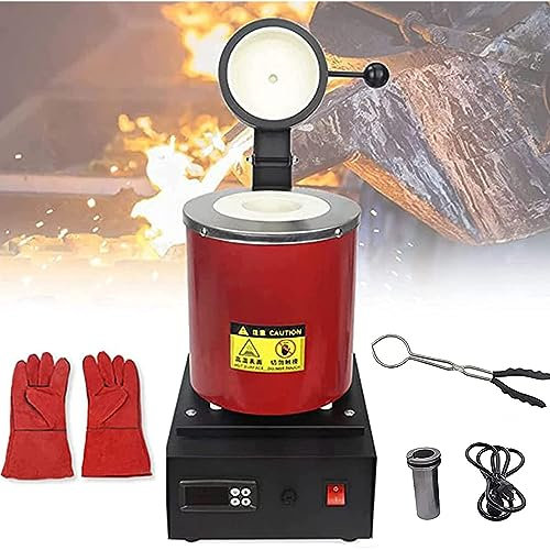 LINCYS Forno Fusione Metalli 1/2/3 kg di capacità, Forno Fusione Elettrico con Crogiolo di Grafite, Forno di Fusione Dell'oro Forno Fusione Elettrico Automatico per Metalli Preziosi,Red-1KG