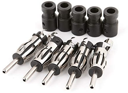 LUOFANG 5 Piezas CD de Coche Radio Macho Antena aérea Adaptador de Enchufe Conector de Mango de plástico Negro y Plata