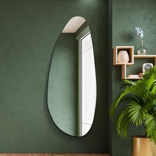 MirrorOutlet The Lacuna - Large Frameless Pond Wall Mirror 63 X 26 (160cm X 67cm) Silver Mirror Glass On A Black Backing.