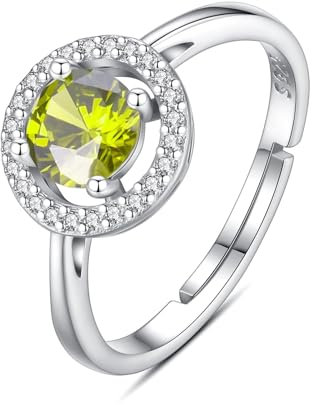 INFUSEU Geburtsstein Ring, 925 Sterling Silber Geburtsstein Peridot Ringe für Damen November Personalisierbar Verstellbar Offene Bänder Zirkonia Ringe Geschenke für Frauen Mädchen