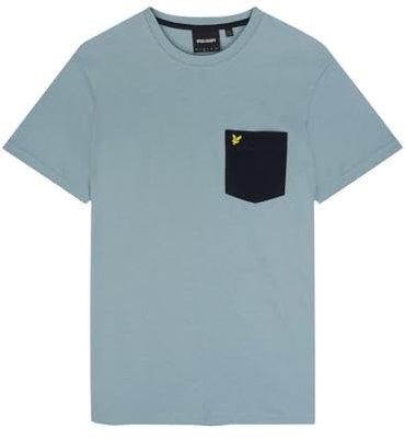 Lyle & Scott T-Shirt Herren - T Shirt aus Baumwolle mit Rundhalsausschnitt - Herren Tshirt mit kurzen Ärmeln in Standard-Passform - Tshirt Herren mit Brusttasche und Adler-Logo, Blau, S