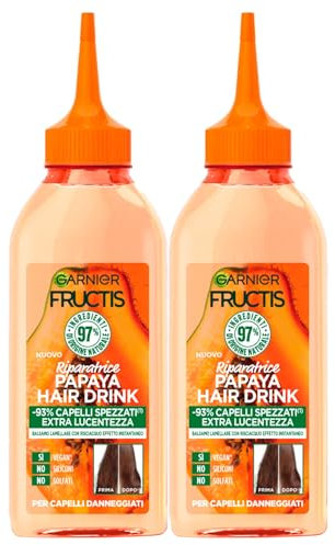 Garnier Fructis Hair Drink Papaya Lamellen-Balsam, repariert beschädigtes Haar, entwirrend, extra Glanz, ohne Silikon, 2 Flaschen à 200 ml