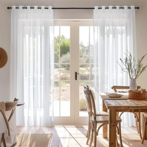 NAKIHOUSE Voile Curtain, 2 Panels Net Curtains for Windows 63 Drop, Elegant Eyelet Top Sheer Curtains, Light Filtering White Voile Curtains for Living Room, Breathable & Graceful Window Drapes