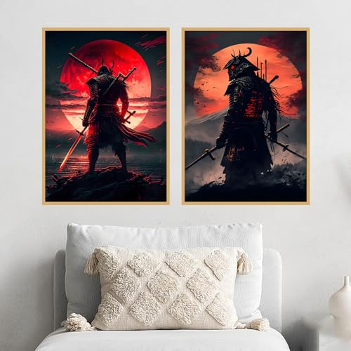 KAIDAARTLH Japanische Samurai Leinwand Bilder, Japanische Bushido Poster set, für Wohnzimmer Schlafzimmer Dekor, Rahmenlos(C,2x50x70cm)