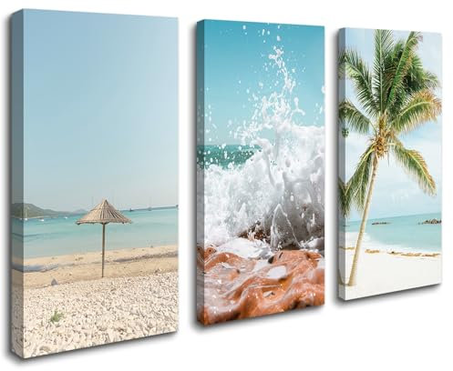 Visario Leinwand Bild fert gerahmt Palme Wasser Beach 120 x 80 cm 4436