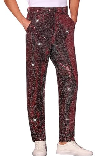Hose mit 13 Pailletten für Herren, Party, glänzend, glitzernd, gerades Bein, Schaumstoffhaus, rot, L