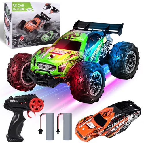 BuzzoXerex Macchina Telecomandata, 1:18 Monster Truck Telecomandato con Due Carrozzerie Intercambiabili, 2.4GHz Macchina Radiocomandata con Luci e Due Batterie, RC Auto Adatta ai Bambini 3+ Anni