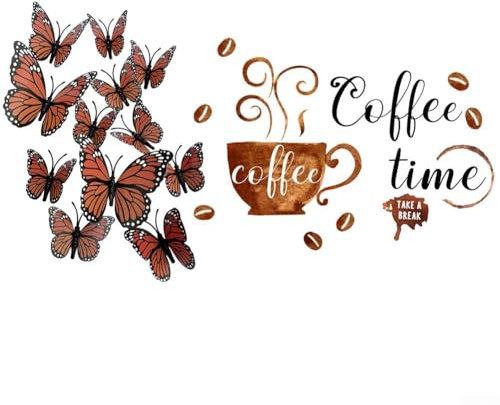 HpLive 12PCS Wandtattoo Kaffee Tasse mit Schmetterlingen Schmetterling Aufkleber Kaffeetasse Wandaufkleber Speisekammer Hintergrund Dekoration