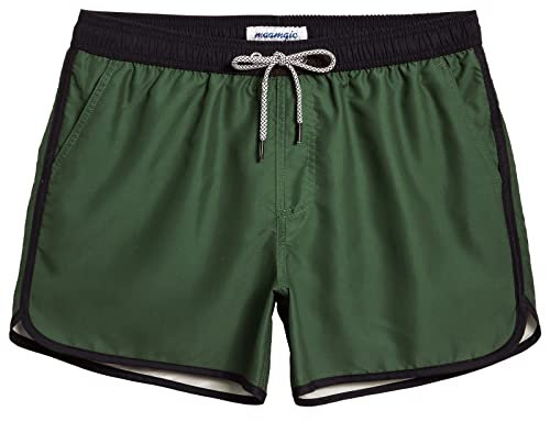 MaaMgic Costume Uomo Mare Vintage Asciugatura Rapida Costume da Bagno Pantaloncini Corto Swim Trunks con Fodera Rete e 3 Tasche Verde Scuro M