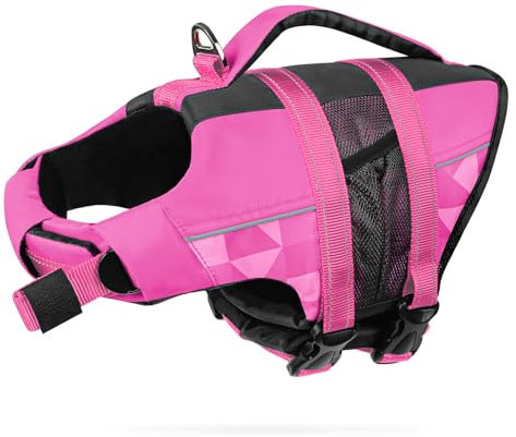 CITÉTOILE Giubbotti di Salvataggio per Cani, Regolabile Salvagente per Animali con Manico, Costume da Bagno di Sicurezza in Acqua per la Vela in Piscina Sulla Spiaggia, Rosa, M