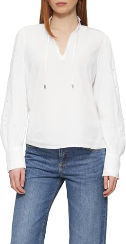 QS Leichte Baumwollbluse mit Stickerei am Ärmel