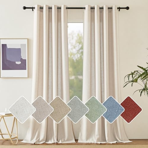 PONY DANCE Leinen Vorhang 210cm Lang Wohnzimmer Gardinen Halbtransparent | Natur,2er Set,H210 x B140 cm,Boho Gardinen Leinenoptik,Ösen Leinenvorhang Landhaus Schlafzimmer,Linen Curtains Living Room