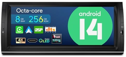 XTRONS 10.25 Zoll QLED IPS Android 14 Autoradio Qualcomm 665 Octa Core 8GB 256GB Eingebautes 4G LTE Car Play Android Auto HDMI-Ausgang WIFI GPS Bluetooth 5.0 Optional DAB OBD Für BMW X5 E53(1999-2006)