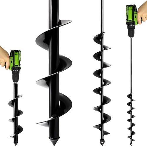 Auger Drill Bit Set for Planting - 5x80cm and 9x40cm Garden Spiral Drill Bit, Bulb Planter, Post Hole Digger for Hex Driver Drill