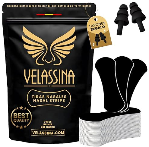 VELASSINA | Tiras Nasales Deportivas 30 Tiras Nasales para Dormir Nose Strips Regalo Tapones Oídos Nasal Strips Tiras Nasales Deporte Tira Nasal Deportiva Cintas Nasales Tiras Nariz Negras
