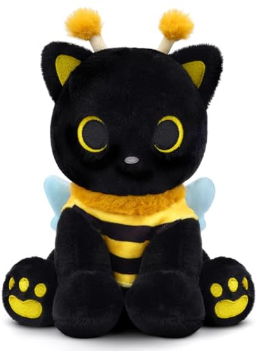 MUFEIRUO Schwarze Katze Plüschtier im Bienenkostüm | Katze Plüsch Stofftier Kuscheltier,Geschenk zum Geburtstag,Halloween,Weihnachten