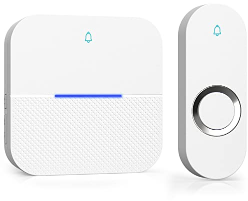 Yomiuwo Lighted Wireless Doorbell for Home, Waterproof Battery Doorbell 1,000ft Range, 5 Volume Levels with 58 Doorbell Chimes & LED Flash (White, Doorbell with 1 Button & 1 Receiver)