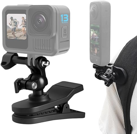 FiTSTILL Rucksackclip für Actionkameras, 360° Verstellbarer Kugelkopf, Go Pro Zubehör, perfekt für Go Pro Hero 13/12/11/10/9/8/7/6/MAX/4k, DJI Action 5pro/4/3/2/1, Insta 360 X5/X4/X3/X2/Ace Pro 2 und